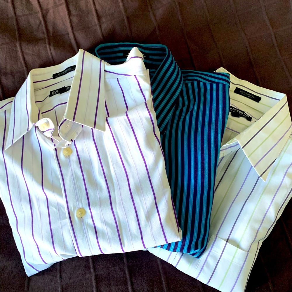 Three Express Modern Fit Button Down Long Sleeve Shirts